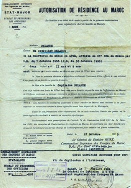 27 octobre 1933 
Autorisation de r&eacute;sidence au Maroc